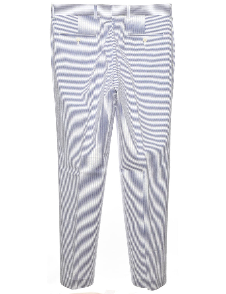 Striped Pattern Blue & White Casual Trousers - W34 L32