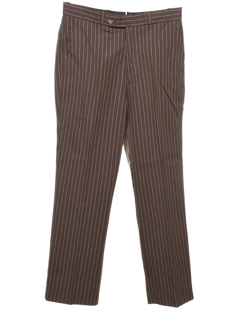 Striped Pattern Brown & Light Blue Casual Trousers - W30 L28