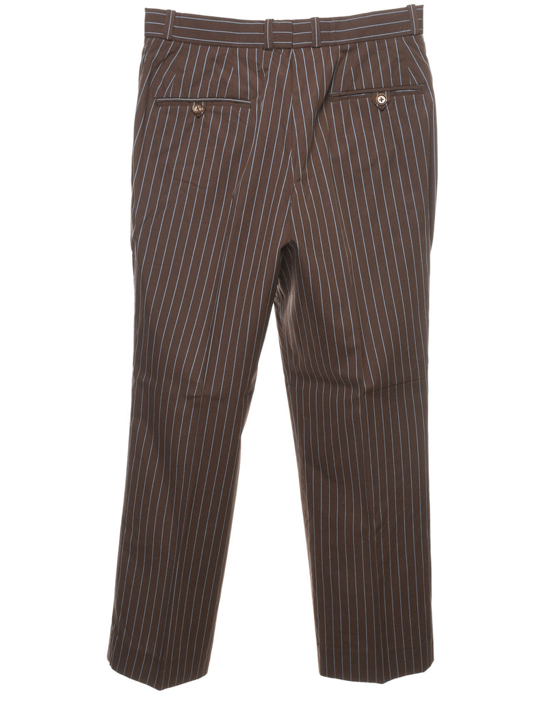 Striped Pattern Brown & Light Blue Casual Trousers - W30 L28