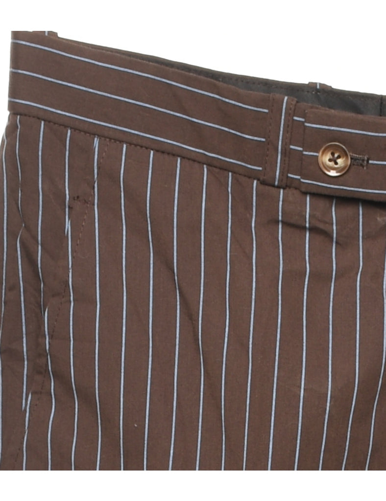Striped Pattern Brown & Light Blue Casual Trousers - W30 L28