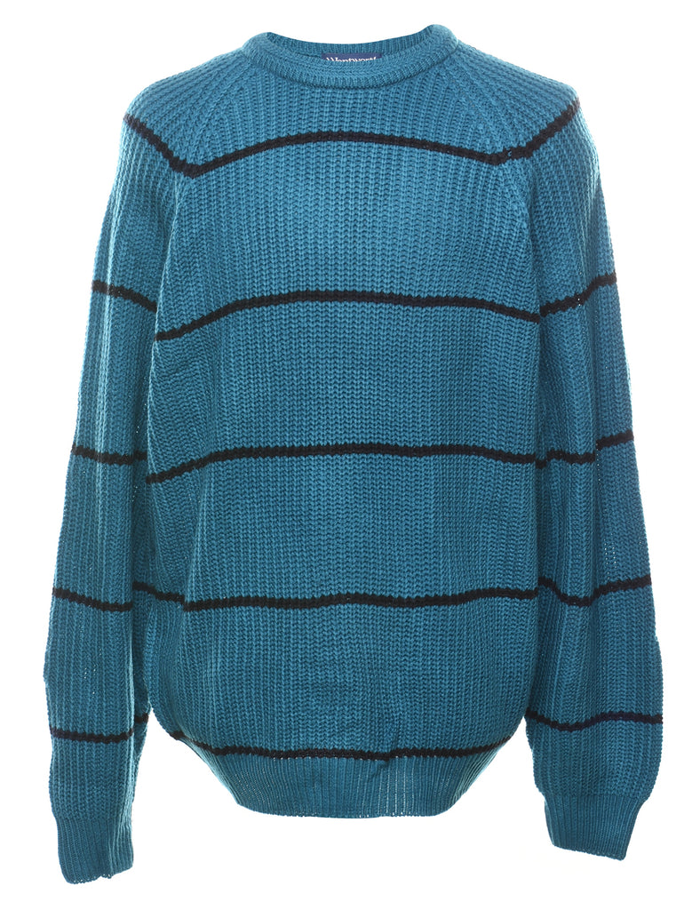 Stripy Pattern Cable Knit Jumper - L