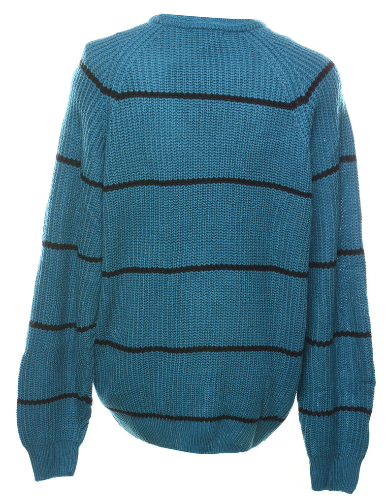 Stripy Pattern Cable Knit Jumper - L