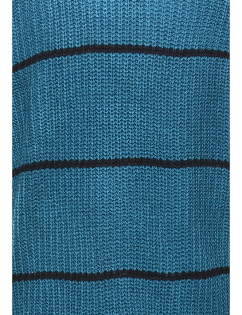 Stripy Pattern Cable Knit Jumper - L