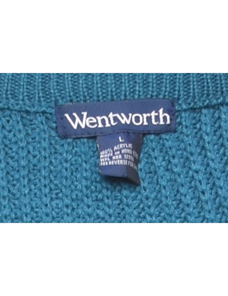 Stripy Pattern Cable Knit Jumper - L