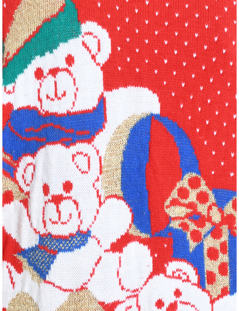 Teddy Bear Print Christmas Jumper - L