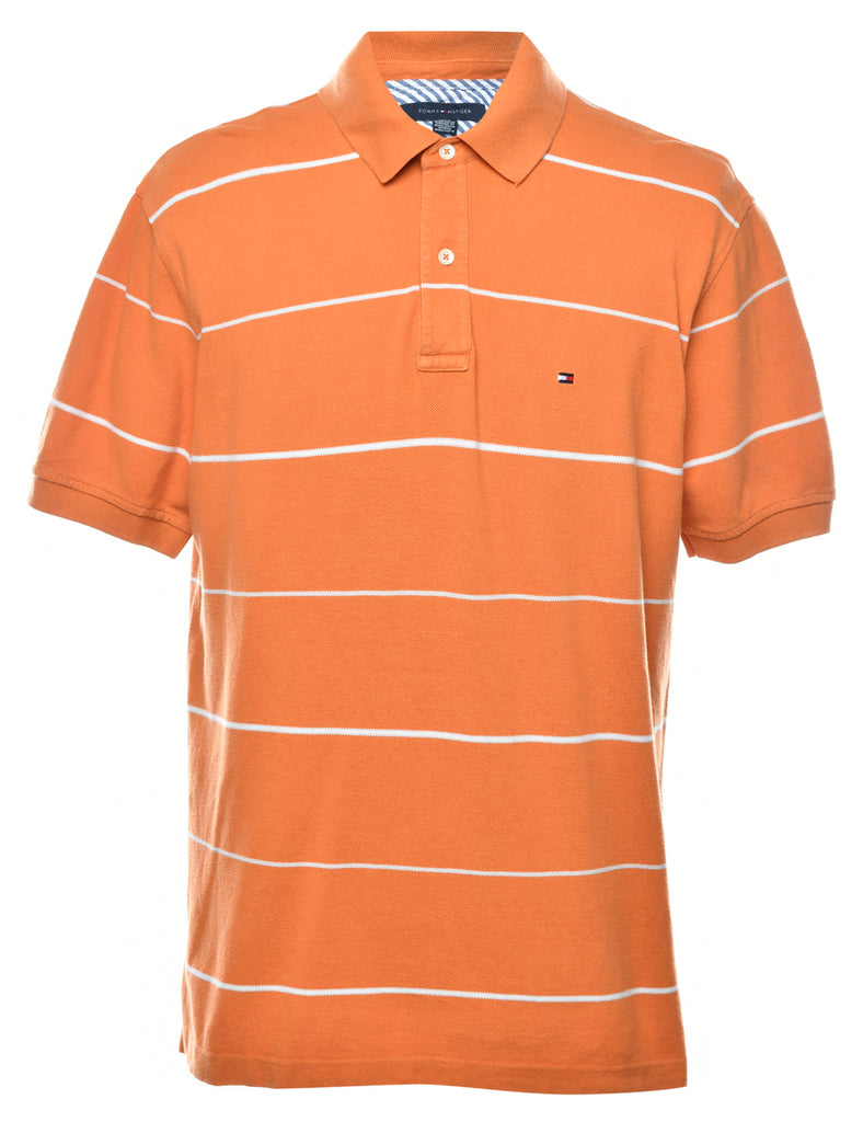 Tommy Hilfiger Orange & White Striped Polo Shirt - L