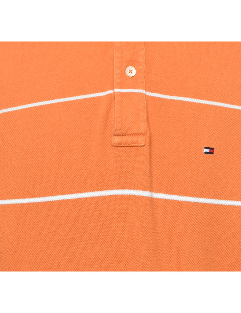 Tommy Hilfiger Orange & White Striped Polo Shirt - L