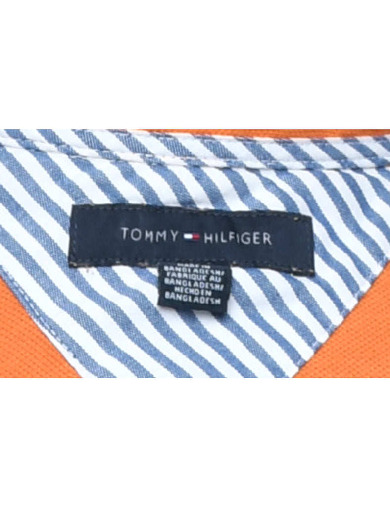 Tommy Hilfiger Orange & White Striped Polo Shirt - L