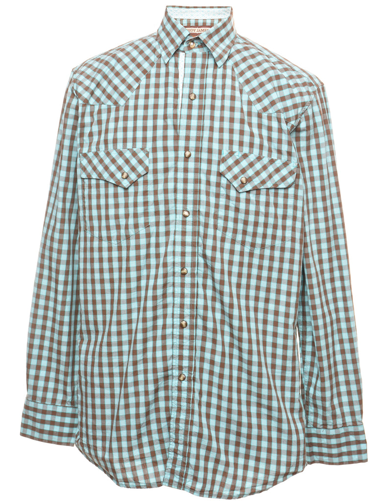 Turquoise Checked Western Shirt - S