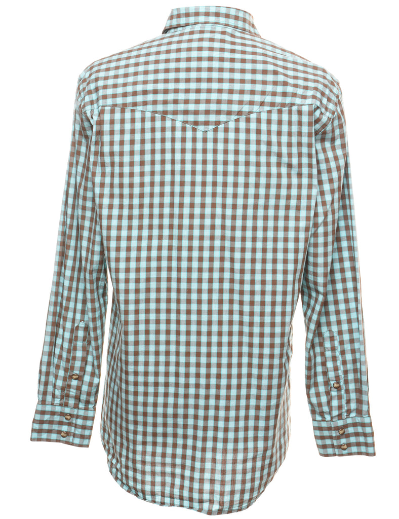 Turquoise Checked Western Shirt - S