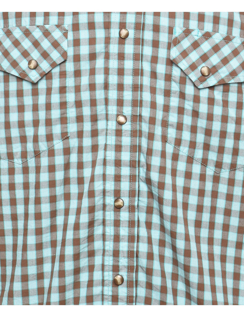 Turquoise Checked Western Shirt - S