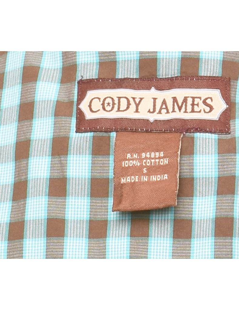 Turquoise Checked Western Shirt - S