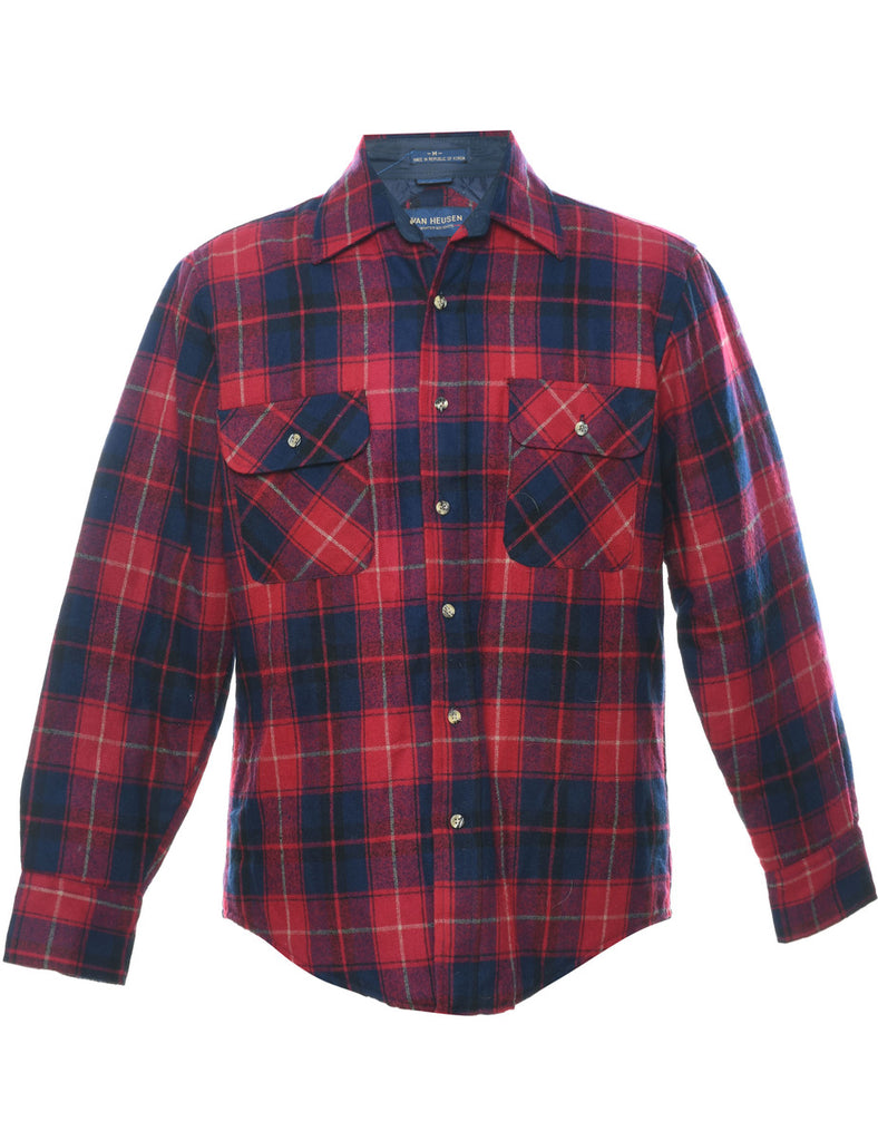 Van Heusen Red & Navy Flannel 1990s Checked Shirt - M
