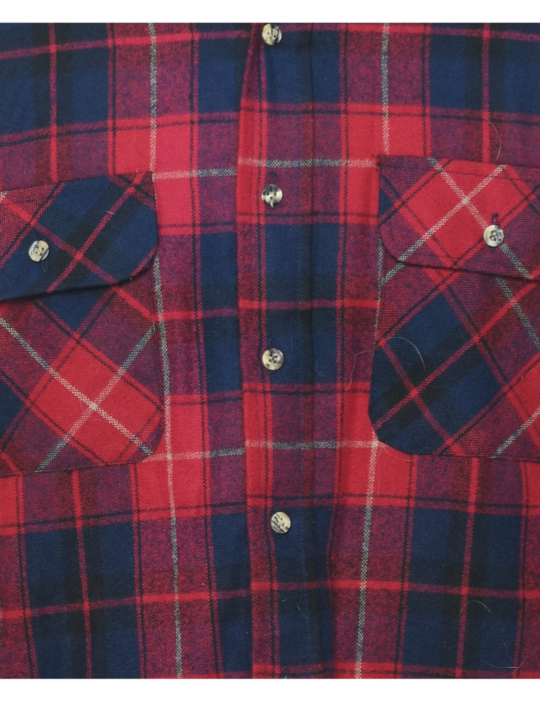 Van Heusen Red & Navy Flannel 1990s Checked Shirt - M