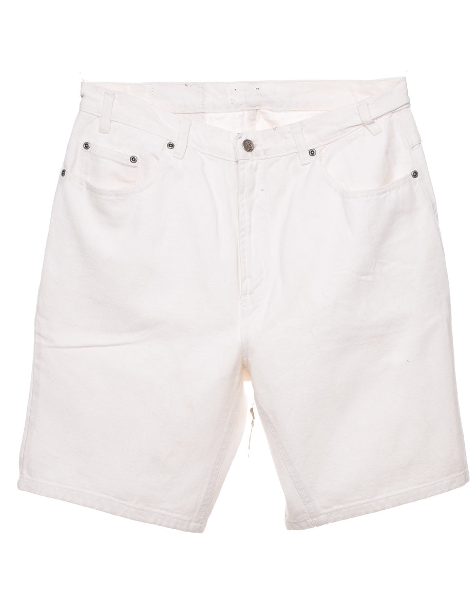 Men s White Denim Shorts White L Beyond Retro