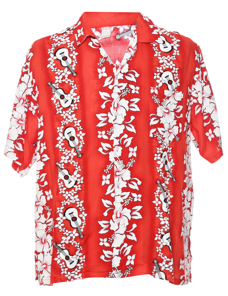 White Hibiscus Guitar Print Hawaiian Shirt - XXL