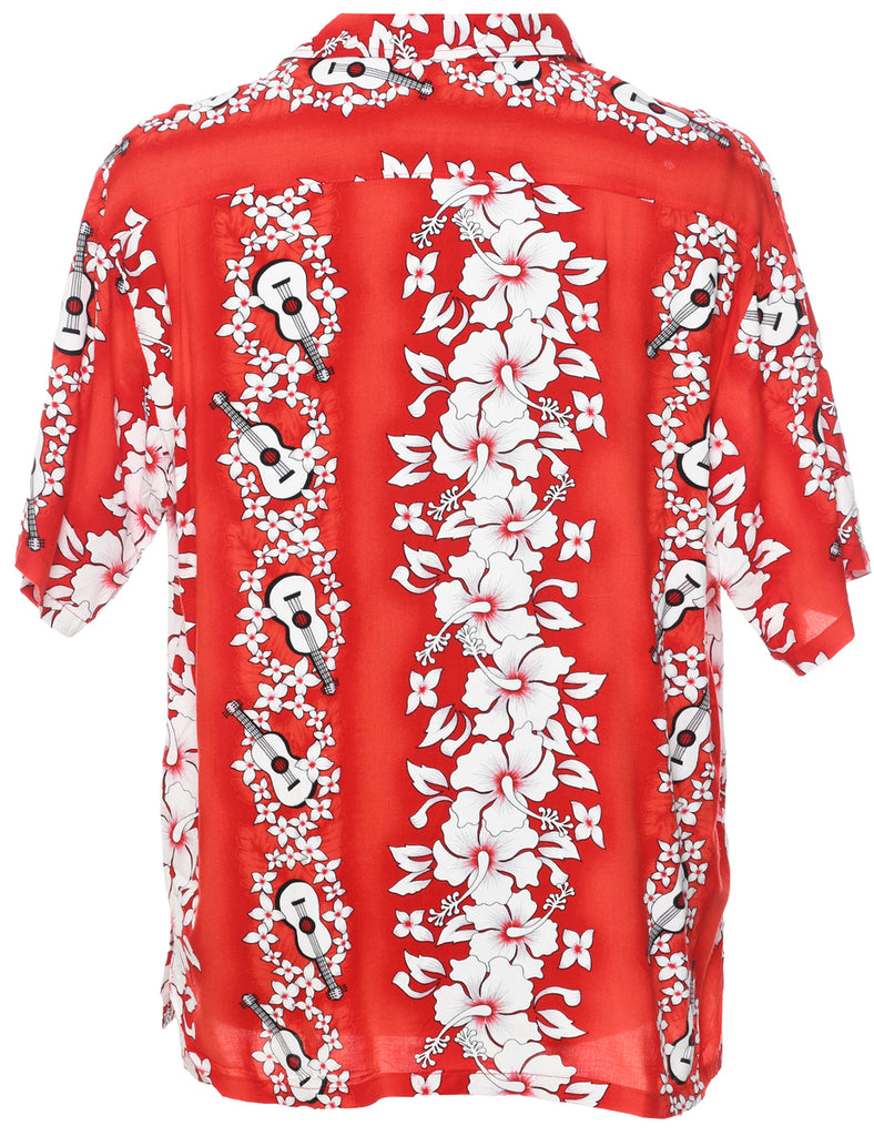 White Hibiscus Guitar Print Hawaiian Shirt - XXL