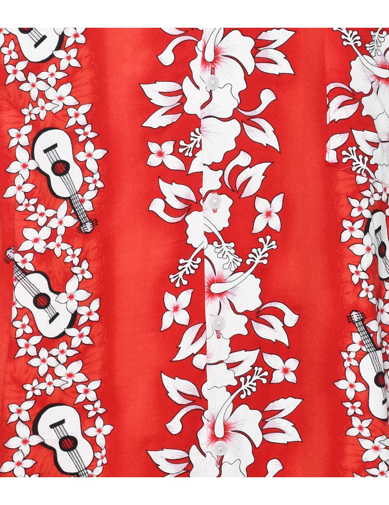 White Hibiscus Guitar Print Hawaiian Shirt - XXL