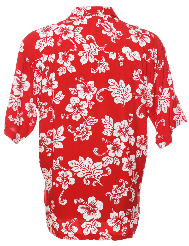 White Hibiscus Red Hawaiian Shirt - XL