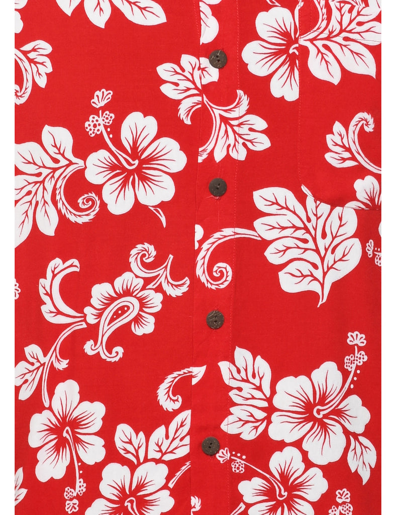 White Hibiscus Red Hawaiian Shirt - XL