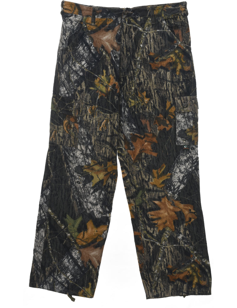 Wide Leg Woodland Camouflage Print Trousers - W36 L38