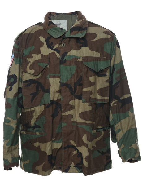 Men s Woodland Camouflage Print U.S Army Military Jacket Multi coloured L Beyond Retro