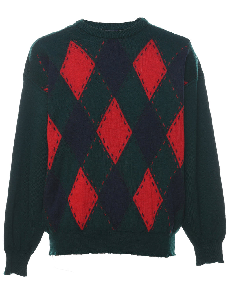Wool Argyle Jumper - L