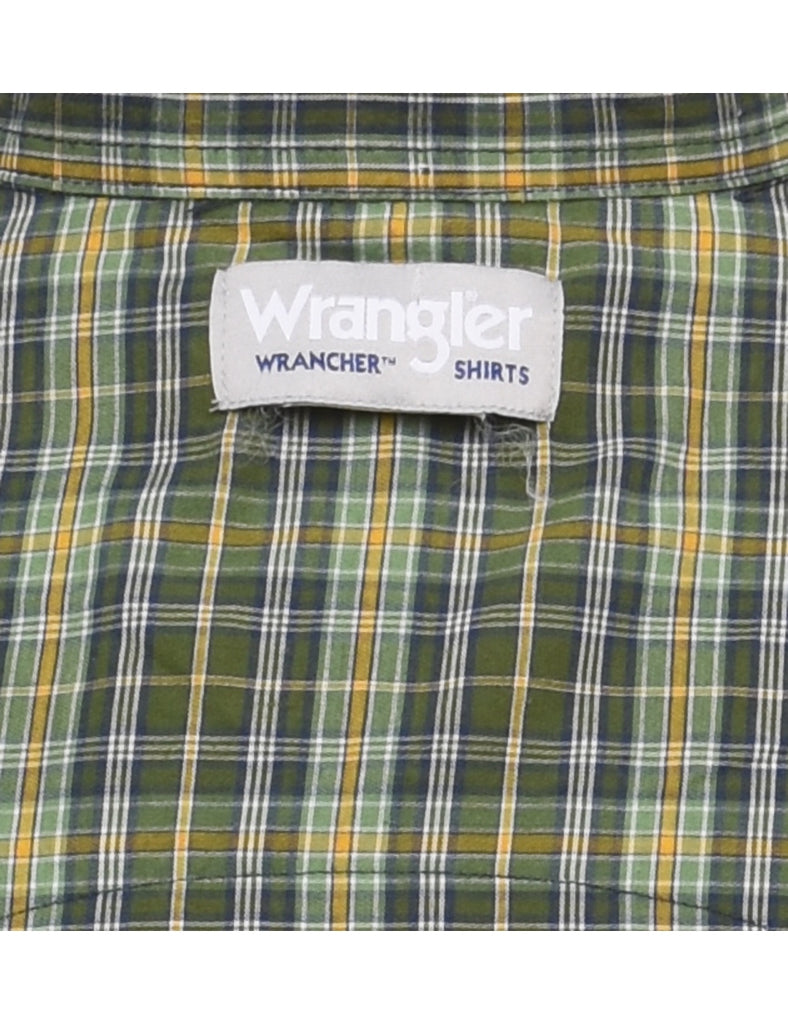 Wrangler Checked Green Short Sleeve Shirt - L