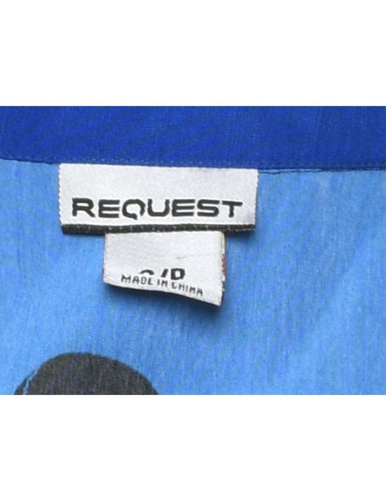 Y2K Short Sleeve Blue & Black Skull Design 1990s Shirt - S