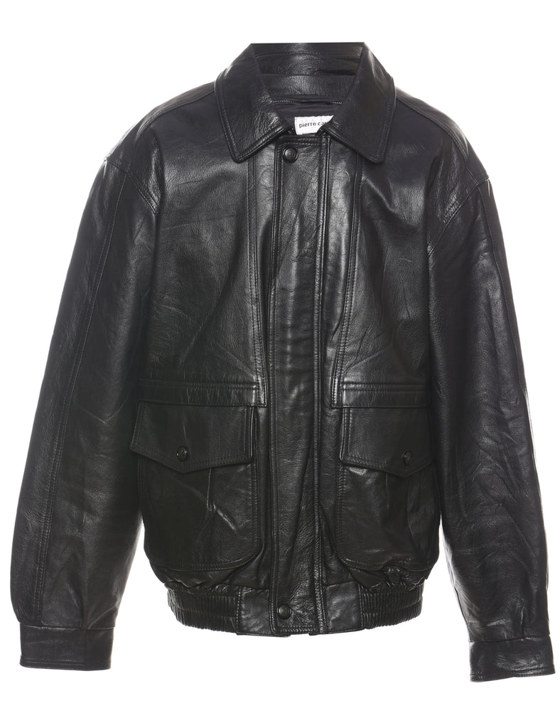 Zip-Front Black Classic Leather Jacket - XL