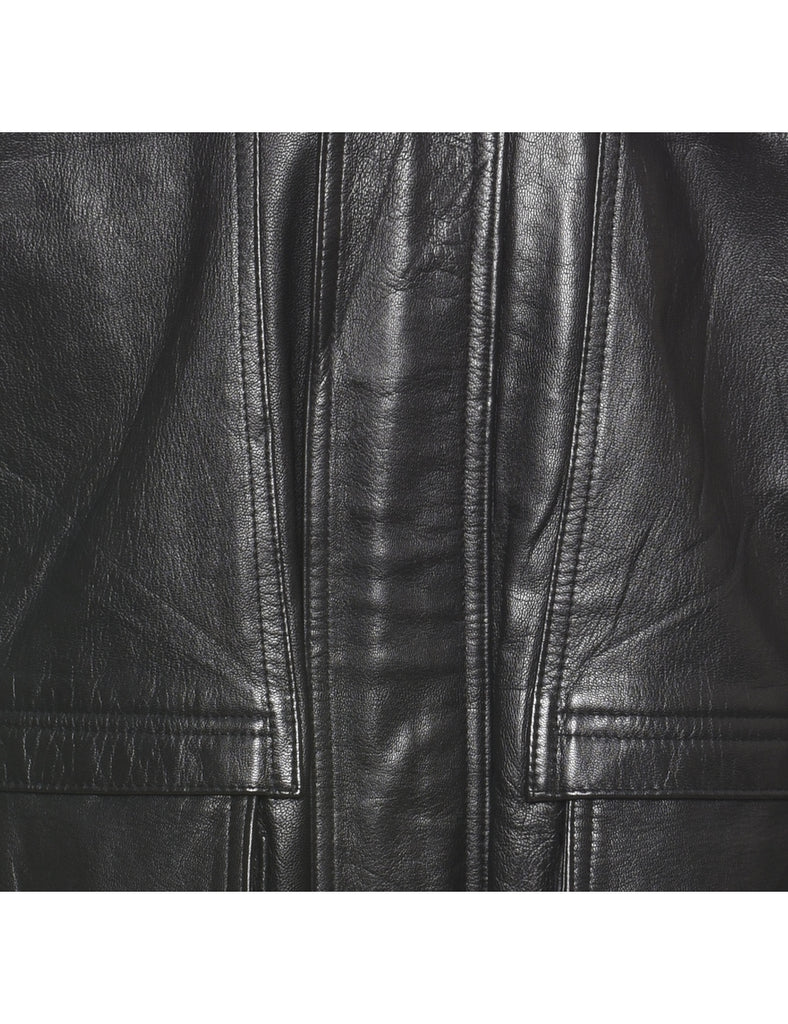 Zip-Front Black Classic Leather Jacket - XL