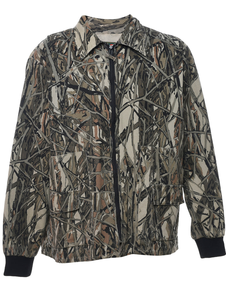 Zip-Front Camouflage Print Jacket - L