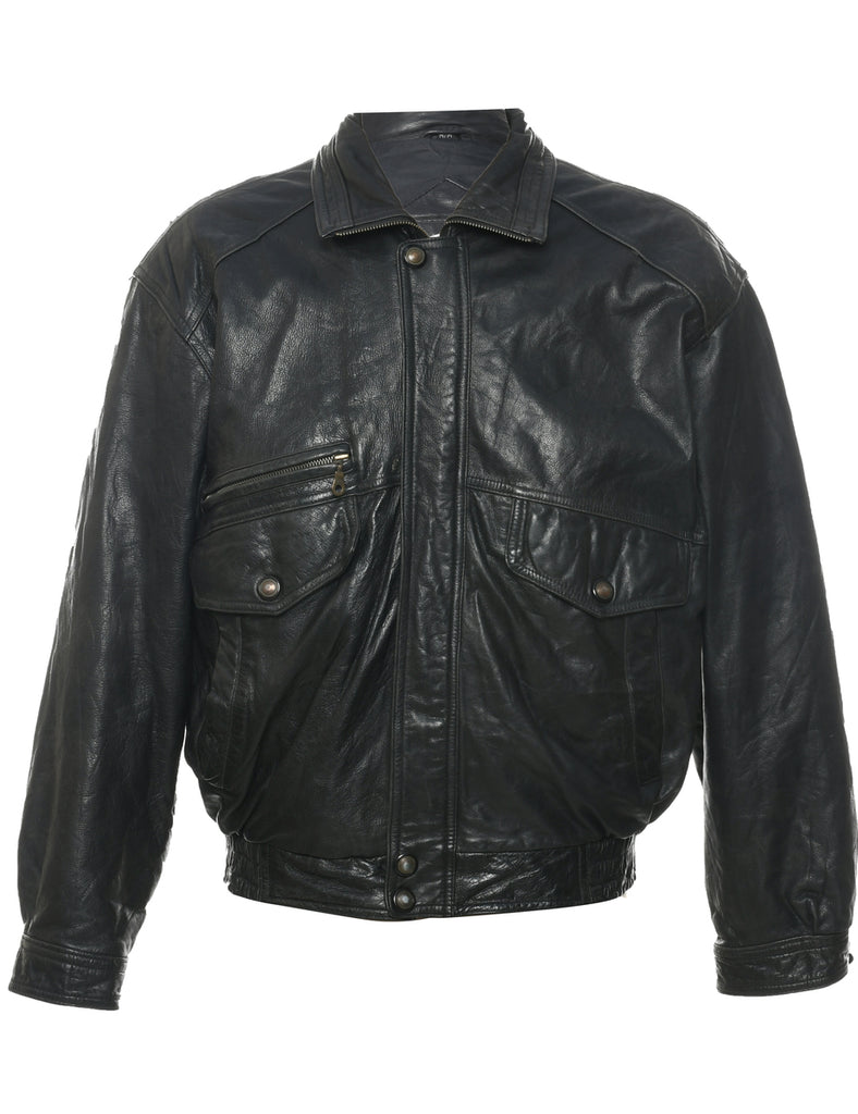 Zip Front Leather Jacket - M