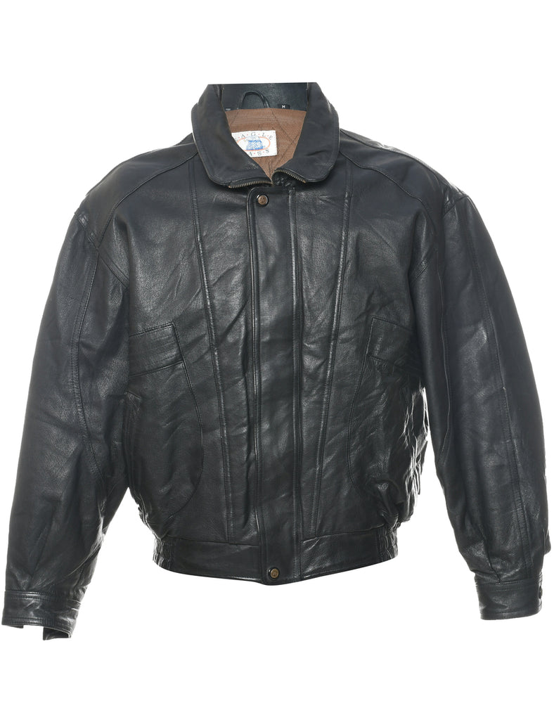 Zip Front Leather Jacket - M