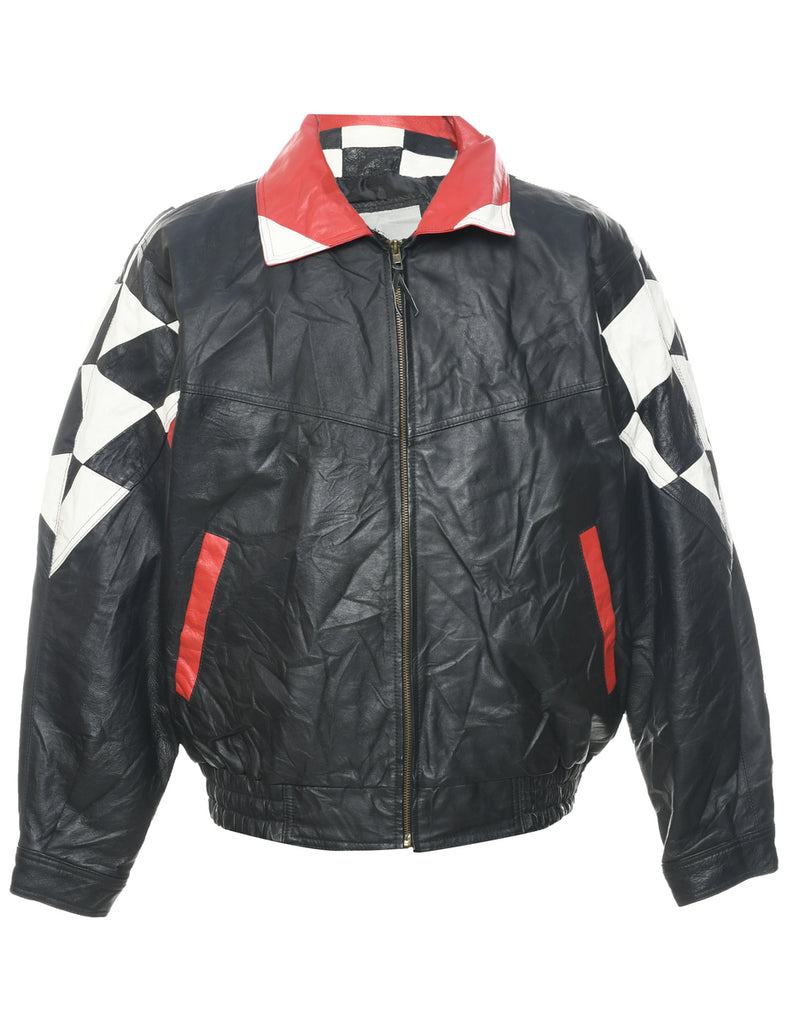 Zip Front Leather Jacket - L