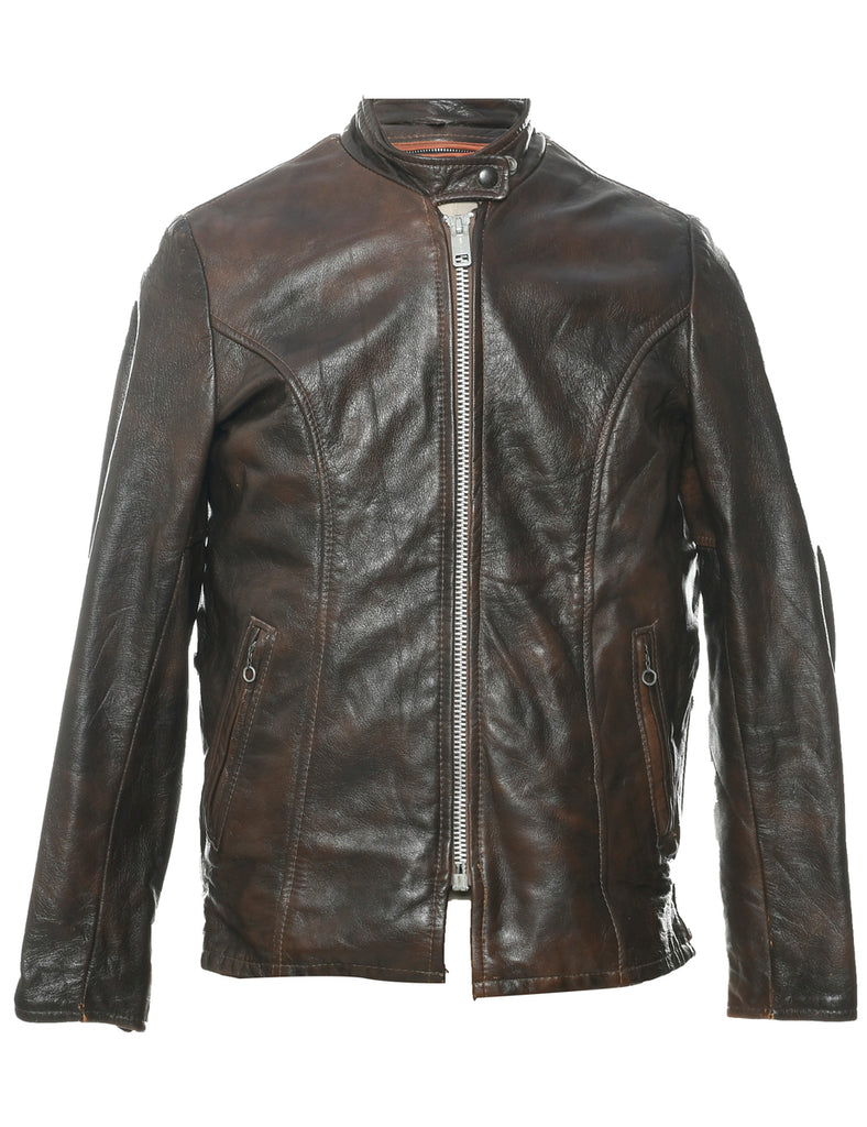Zip Front Leather Jacket - S