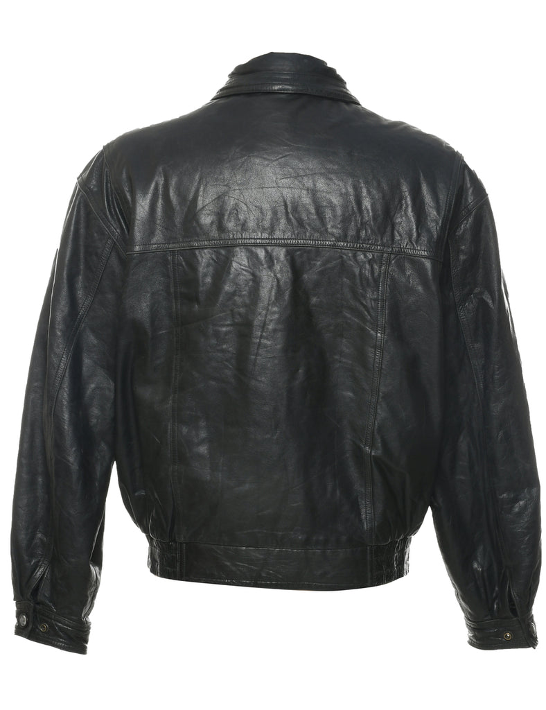 Zip Front Leather Jacket - M