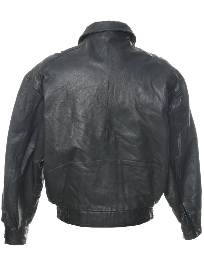 Zip Front Leather Jacket - M
