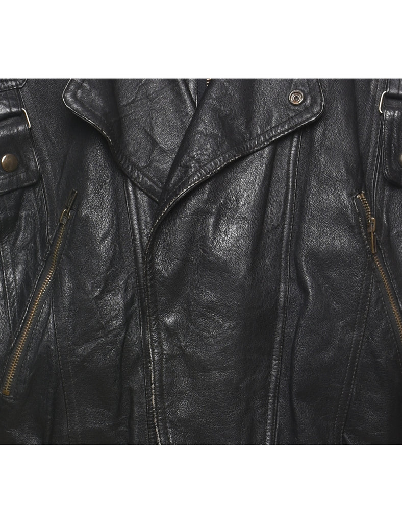 Zip Front Leather Jacket - L