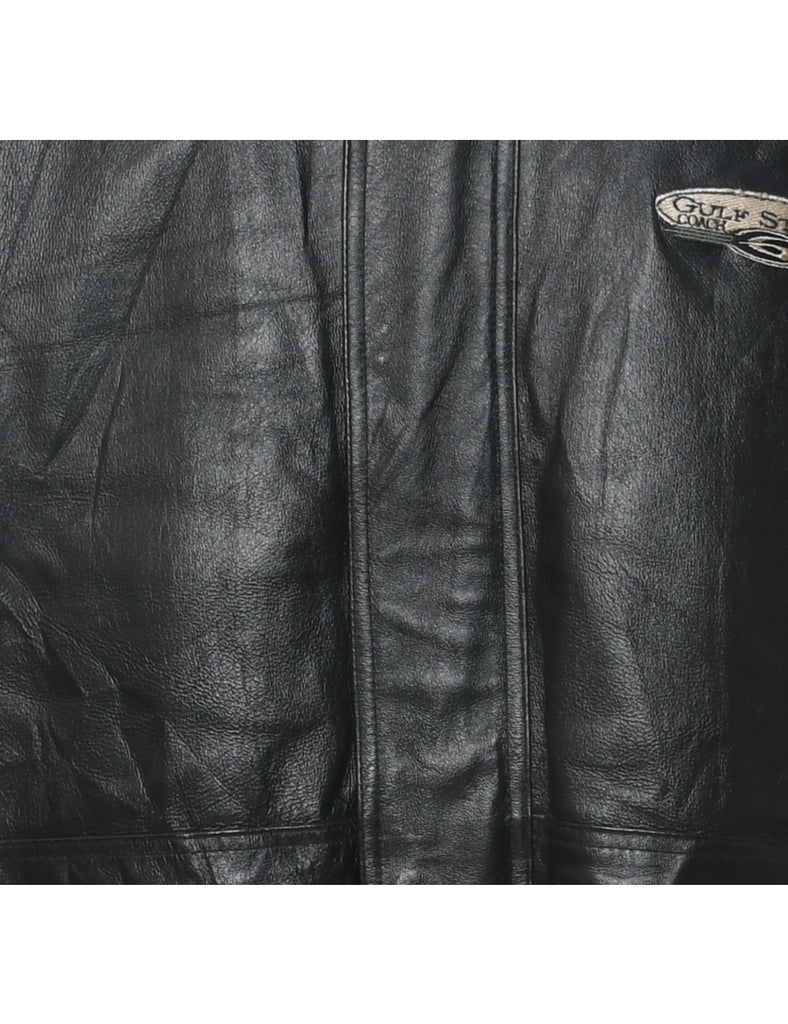 Zip Front Leather Jacket - L