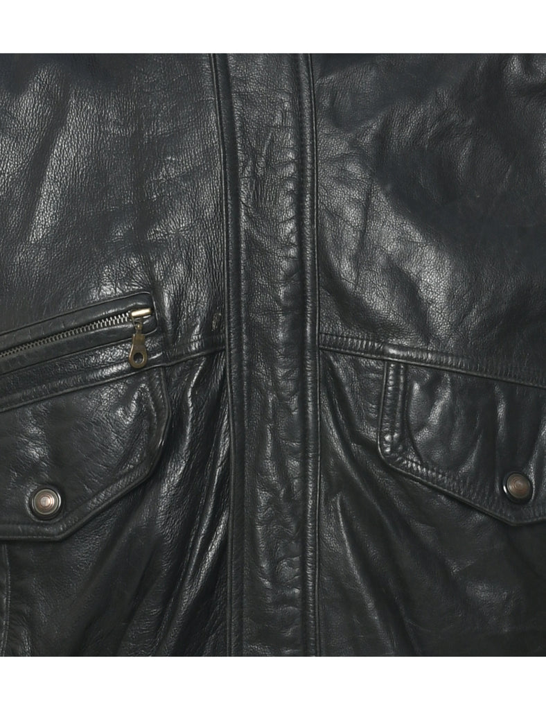 Zip Front Leather Jacket - M