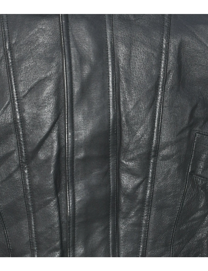 Zip Front Leather Jacket - M