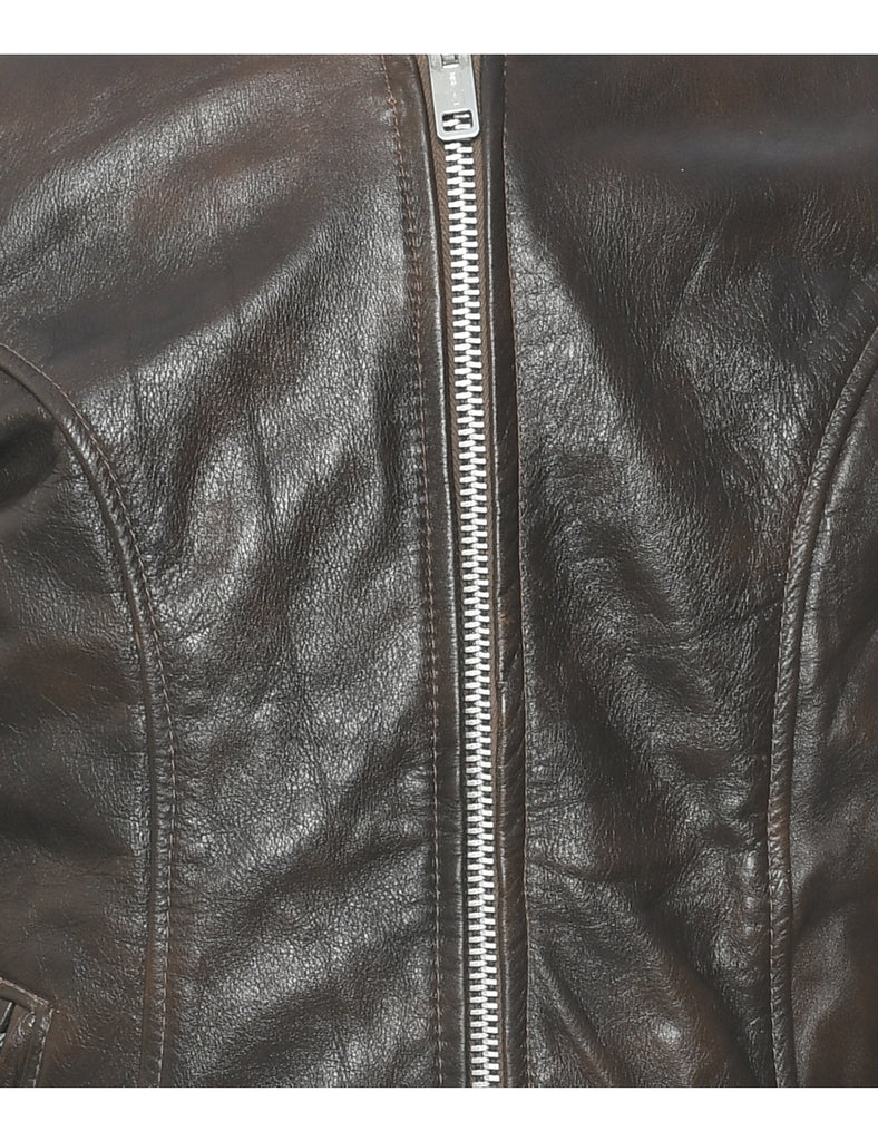 Zip Front Leather Jacket - S