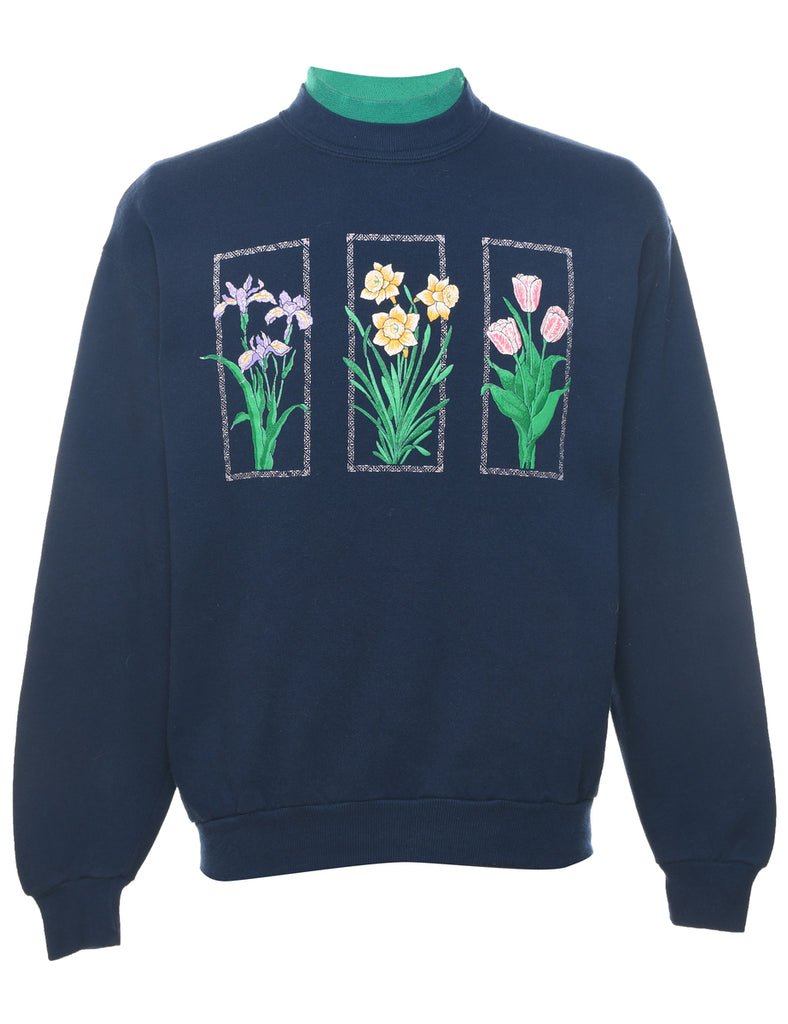 1990s Floral Sweatshirt - M