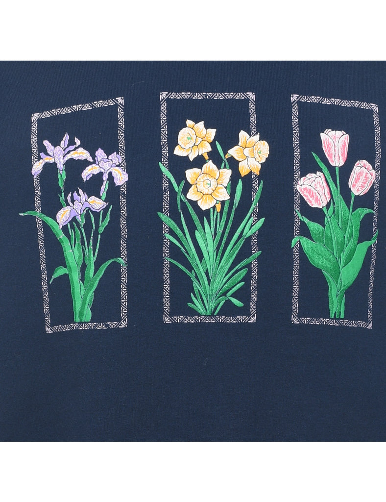 1990s Floral Sweatshirt - M