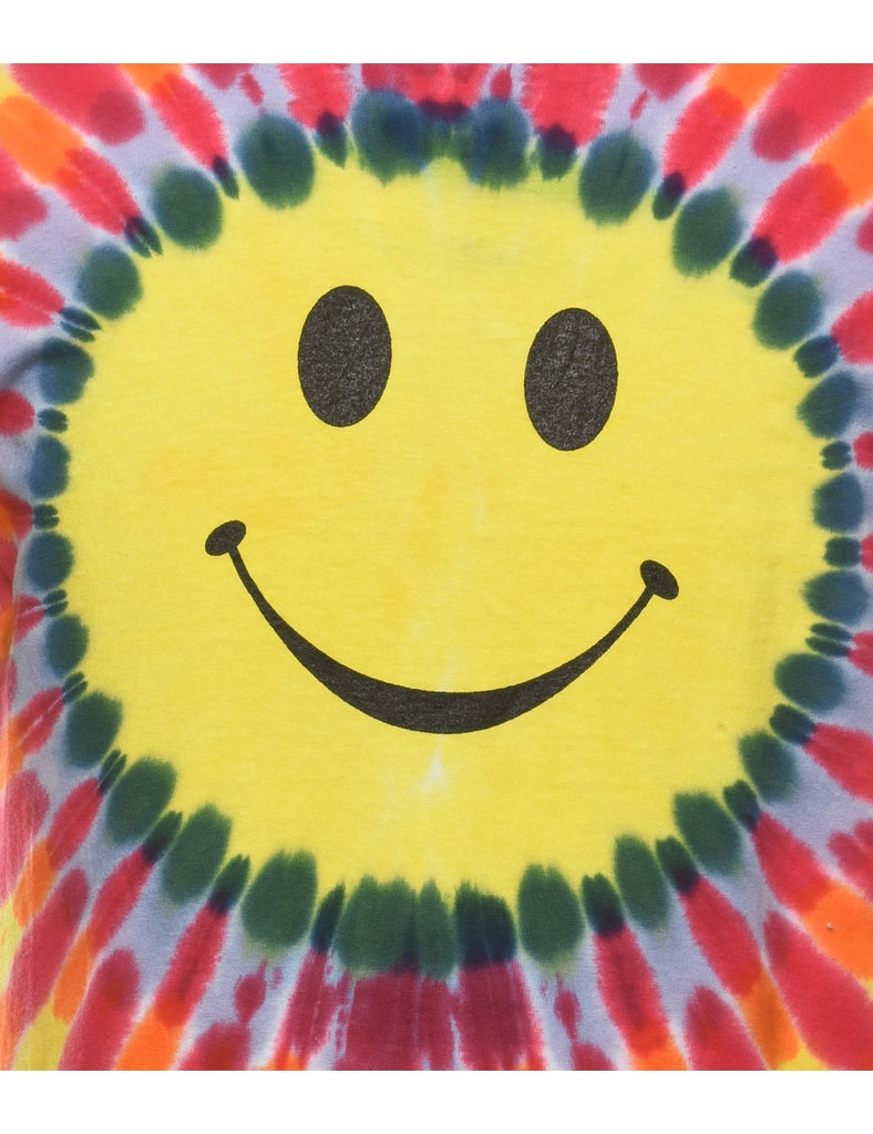 1990s Smiley Face Design Tie Dye T-Shirt - M