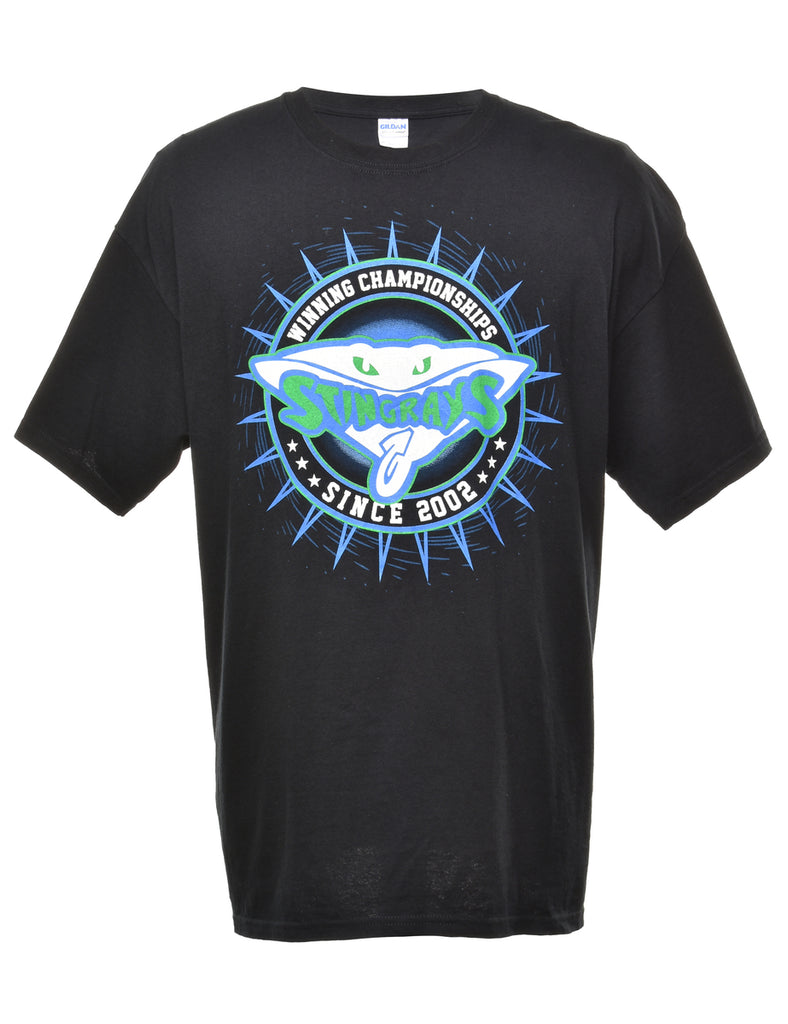 2000s Black Printed T-shirt - XL