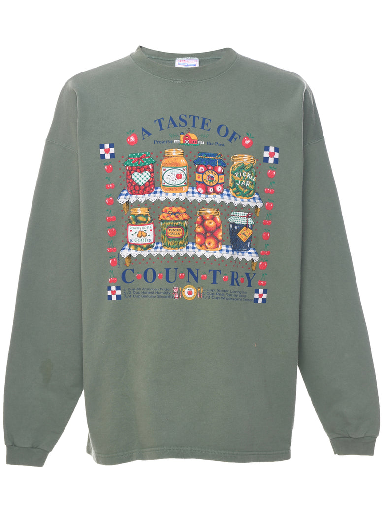 A Taste Of Country Printed Light Green Sweatshirt - XL