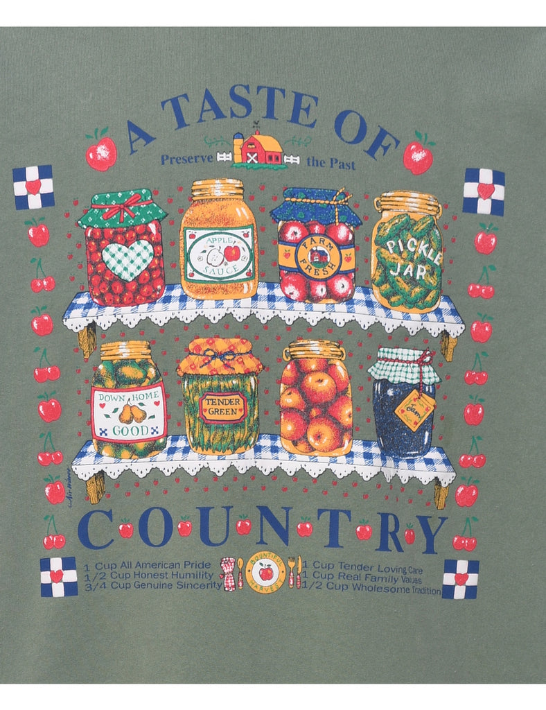 A Taste Of Country Printed Light Green Sweatshirt - XL