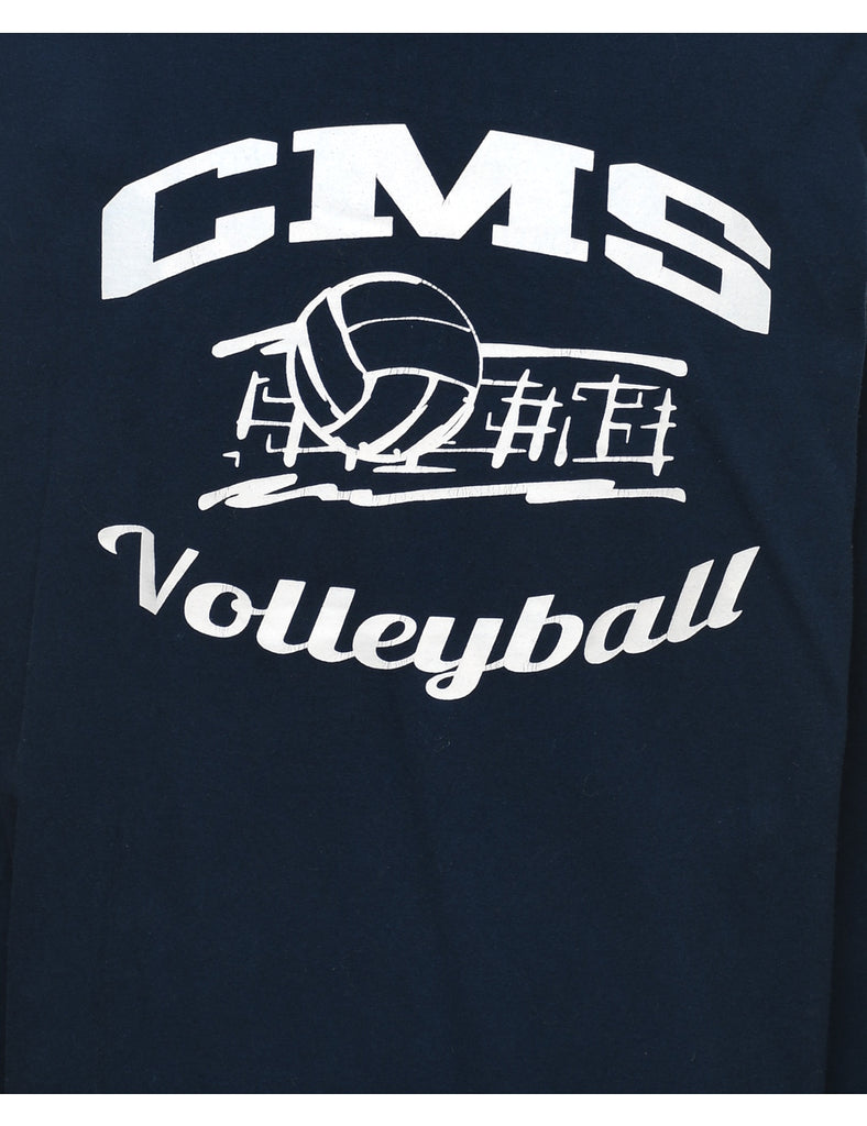 Adidas CMS Volleyball Navy & White Printed T-shirt - L
